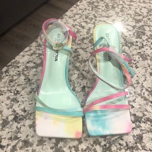 Pastel tie dye sandal heels